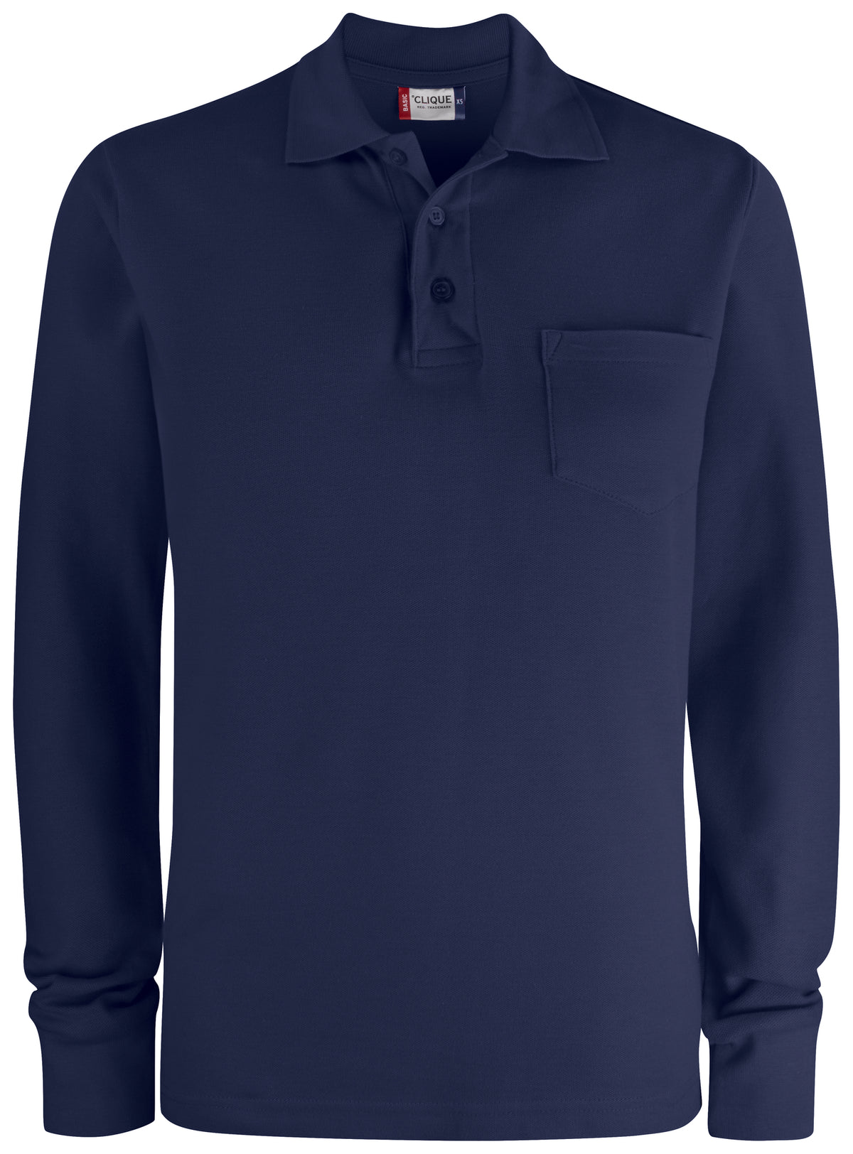 Clique Basic Polo Pocket L/S – Mørk marineblå – forside