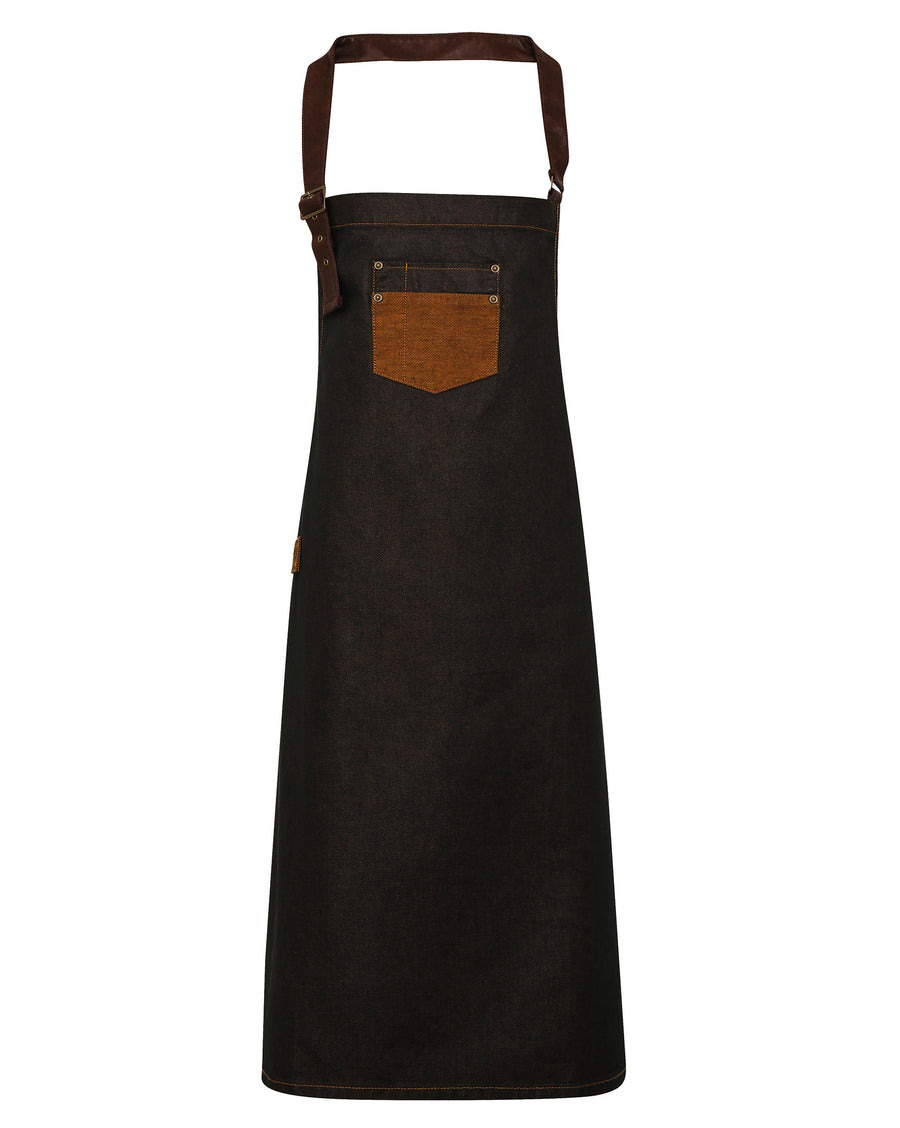 Premier Division Bib Apron – forkle – Black Denim/Lys brun