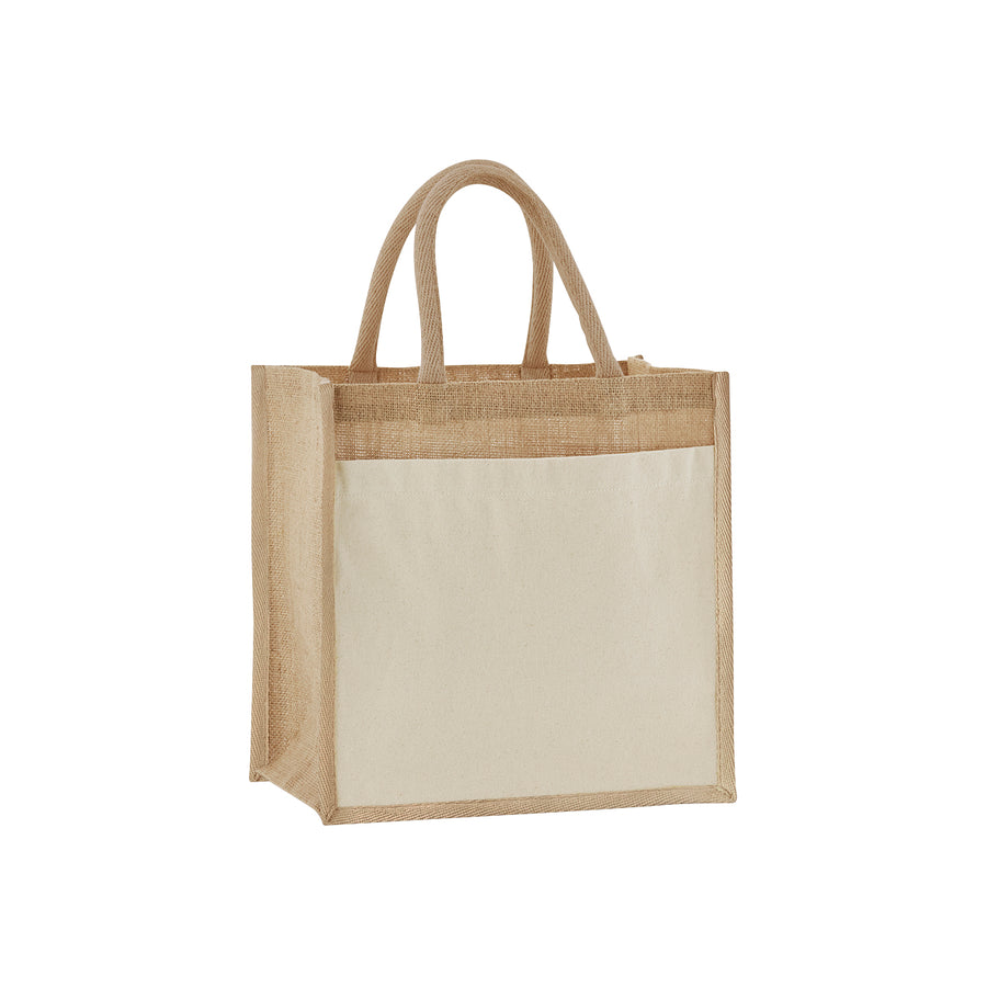 Westford Mill Cotton pocket natural starched jute midi tote – Natural